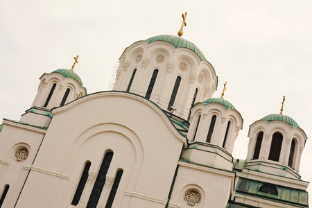 Exterior of an Orthodox church in Serbia during day.の写真素材