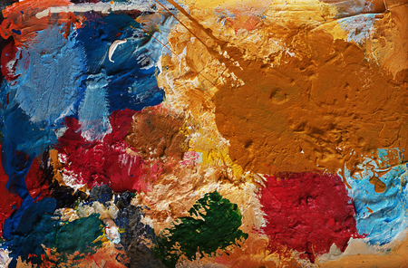 Painter's colors on pallet, colorful abstract composition.の写真素材