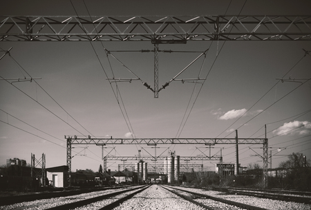 Abstract of an electricity installations over railway.の写真素材