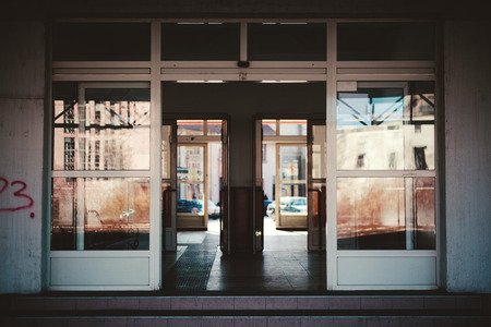 Old and opened entrance of a small railway station.の写真素材