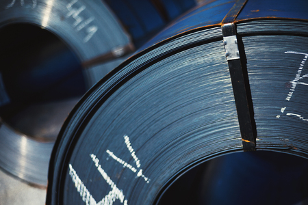 Abstract of big steel rolls, row material prepared for transport.の写真素材