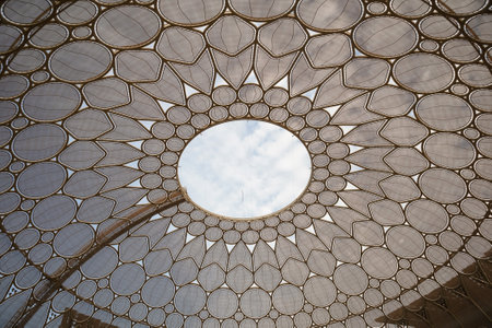 Dubai, United Arab Emirates - January 17, 2022: Main central stage at Expo 2020 in Dubai, details of large and modern architectural construction.のeditorial素材