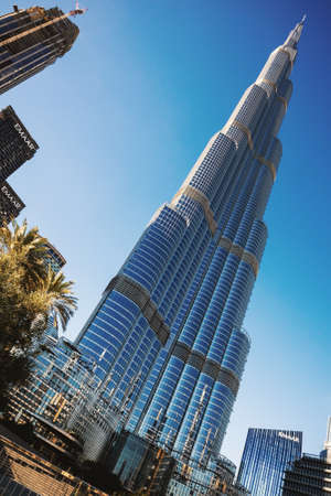 Dubai, United Arab Emirates - January 22, 2022: Details of beautiful and futuristic Burj Khalifa building, during day.のeditorial素材