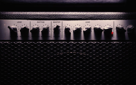 Details of classical guitar amp, view on potentiometers and cabin.の写真素材