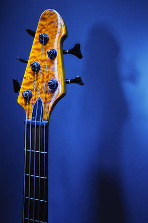 Details of modern five strings bass guitar head and neck.の写真素材