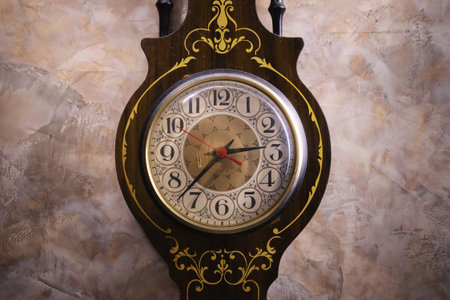 Conceptual art, details of an old retro watch hanged on retro designed wall.