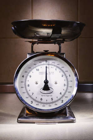Closeup view on domestic steelyard, maximum weight of 5 kg.の写真素材