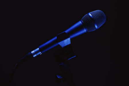 Closeup view of vocal condenser microphone, modern design.の写真素材