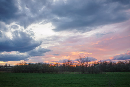 Surroundings of Lazarevac and Obrenovac, evening at the end of winter.の写真素材