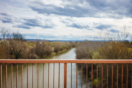 View from the bridge on the Sava river near Belgrade, beginning of spring.の写真素材