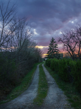 Surroundings of Lazarevac and Obrenovac, evening at the end of winter.