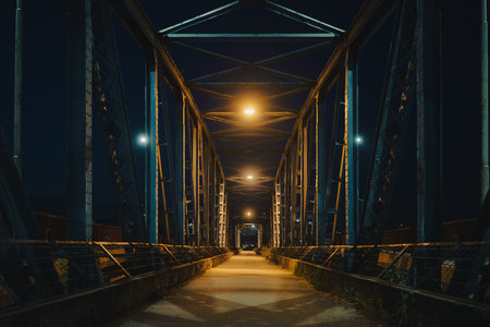Night scene on the old city pedestrian bridge.の写真素材