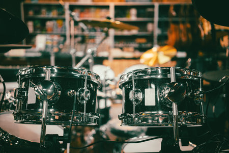 Detail of drum set in store, close up view.の写真素材