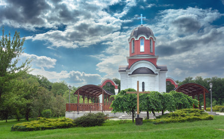 A church in Å umarice Park in Kragujevac, Serbia.の写真素材