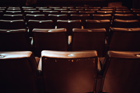 Details of the leather seats in the concert hall.の写真素材