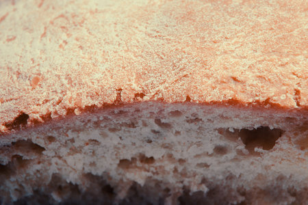 Details of homemade bread freshly baked, macro view.の写真素材