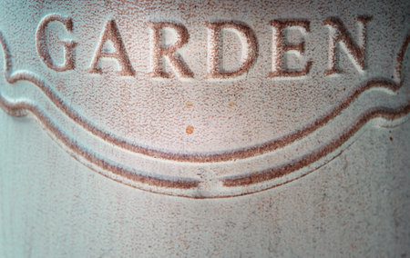 Garden inscription on metal surface, vintage style.の写真素材