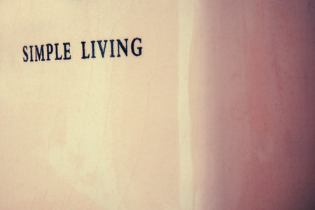 Inscription Simple Living on ceramic surface, conceptual composition.の写真素材