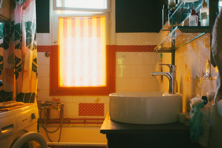 Details of old retro vintage bathroom, blush light.の写真素材