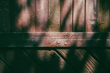 Details of old garage door materials, structure, abstract composition.