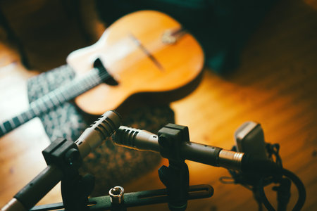 Home music recording, instrument and music equipment details.の写真素材