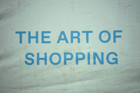 Printed inscription The Art of Shoping on canvas, conceptual composition.