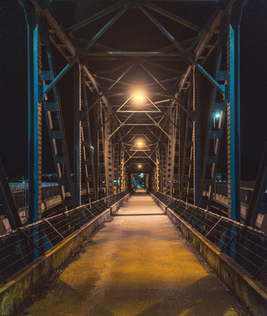 Old pedestrian bridge, night scene.の写真素材