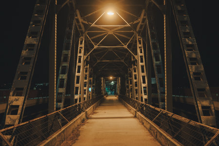 Old pedestrian bridge, night scene.の写真素材