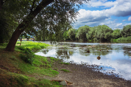 River landscape in summer - Western Morava near the town of Cacak in Serbia.