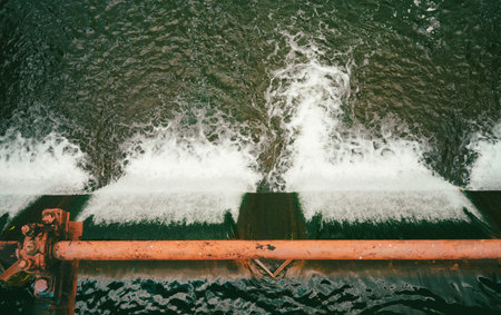 View from the dam to the river course, abstract composition.の写真素材