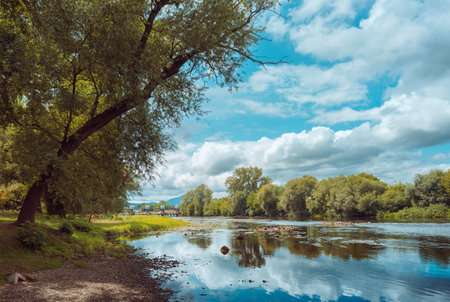 River landscape in summer - Western Morava near the town of Cacak in Serbia.