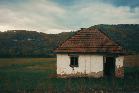 An old ruined country house in central Serbia in autumn.の写真素材