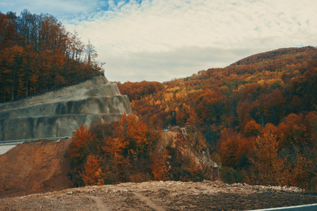 Concreted hill as protection against landslides, central Serbia in autumn.の写真素材