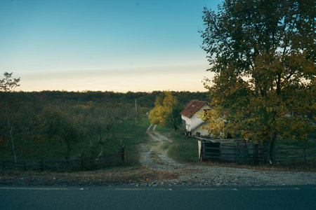A village in Serbia near FruÅ¡ka Gora, autumn period.の写真素材