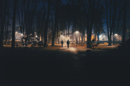 Night scene from the city park during autumn.の写真素材