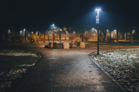 Night scene from the city park during autumn.の写真素材