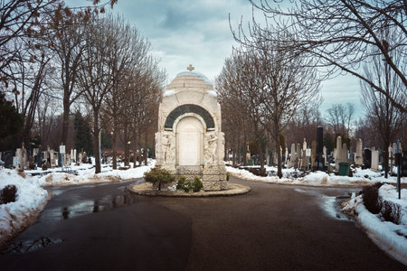 Belgrade, Serbia - January 14, 2026: New cemetery in Karaburma during winter by day.のeditorial素材
