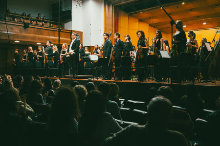 Belgrade, Serbia - January 22, 2026: Performance of the Symphony Orchestra of the Faculty of Musical Arts in Kolarac. Conductor Srboljub Dinic.のeditorial素材