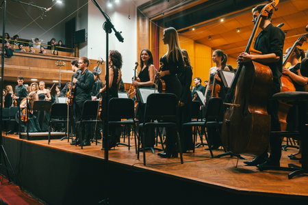 Belgrade, Serbia - January 22, 2026: Performance of the Symphony Orchestra of the Faculty of Musical Arts in Kolarac. Conductor Srboljub Dinic.のeditorial素材