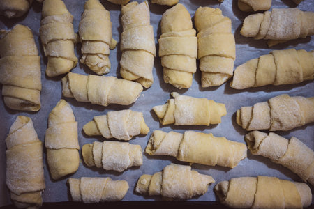 Making butter rolls at home, dough details.の写真素材