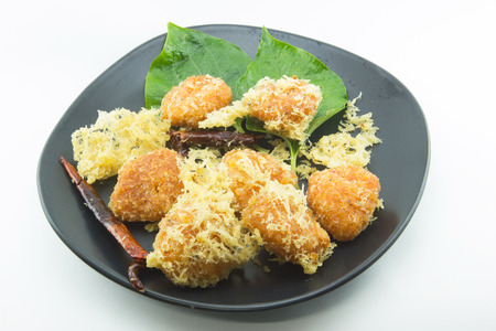Spicy Salad of Curried Rice Croquettes Thai foodの写真素材