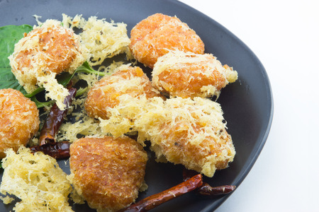 Spicy Salad of Curried Rice Croquettes Thai foodの写真素材