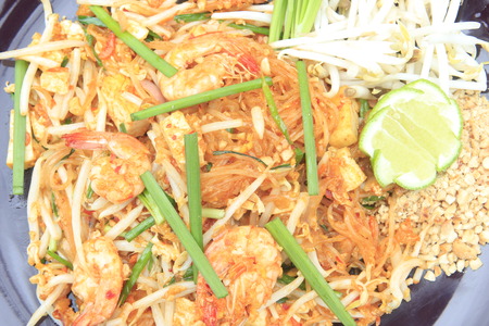 Stir-fried rice noodles Pad Thai is the popular food in Thailand.の写真素材