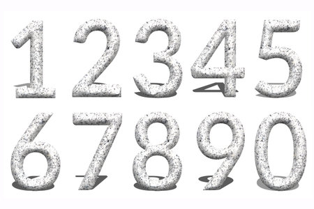 3d Number from 0 to 9 in stone background.