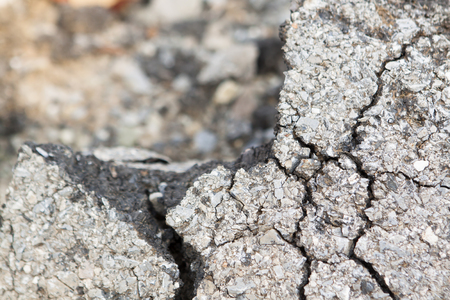 Macro closeup on concrete asphalt cracks on the road.の写真素材