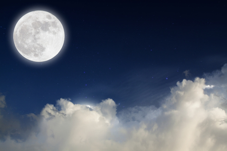 romantic night, Blue sky with full moon and star .の写真素材