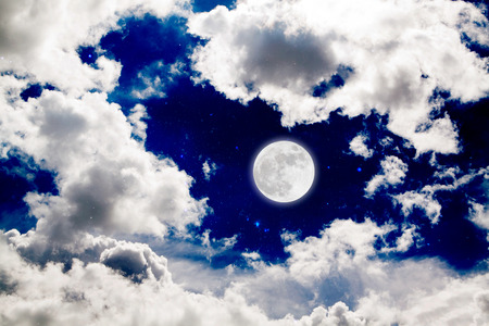 Romantic Moon In Starry Night Over Clouds.の写真素材