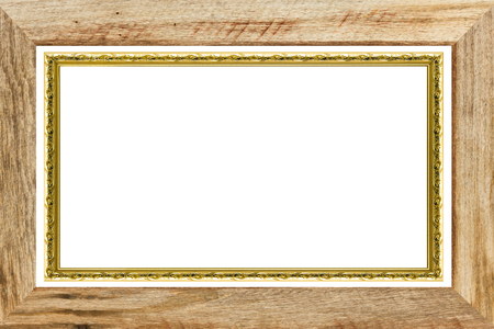 Classic vintage wood with gilded  frame isolated on white background.の写真素材