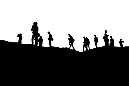 Photographer on mountain silhouette. Photo school , Photo course.の写真素材