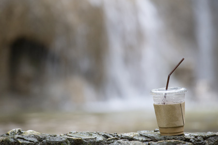 Ice coffee with waterfall.Take a break.の写真素材